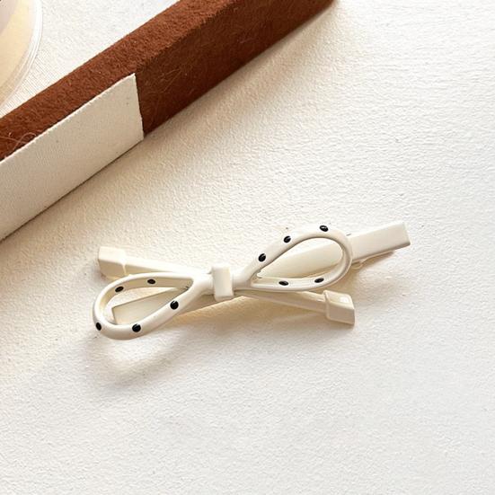 2Pcs French Style Hairpin Dot Print Hollow Bow Design Hair Clips Face Slimming Versatile Hair Accessory