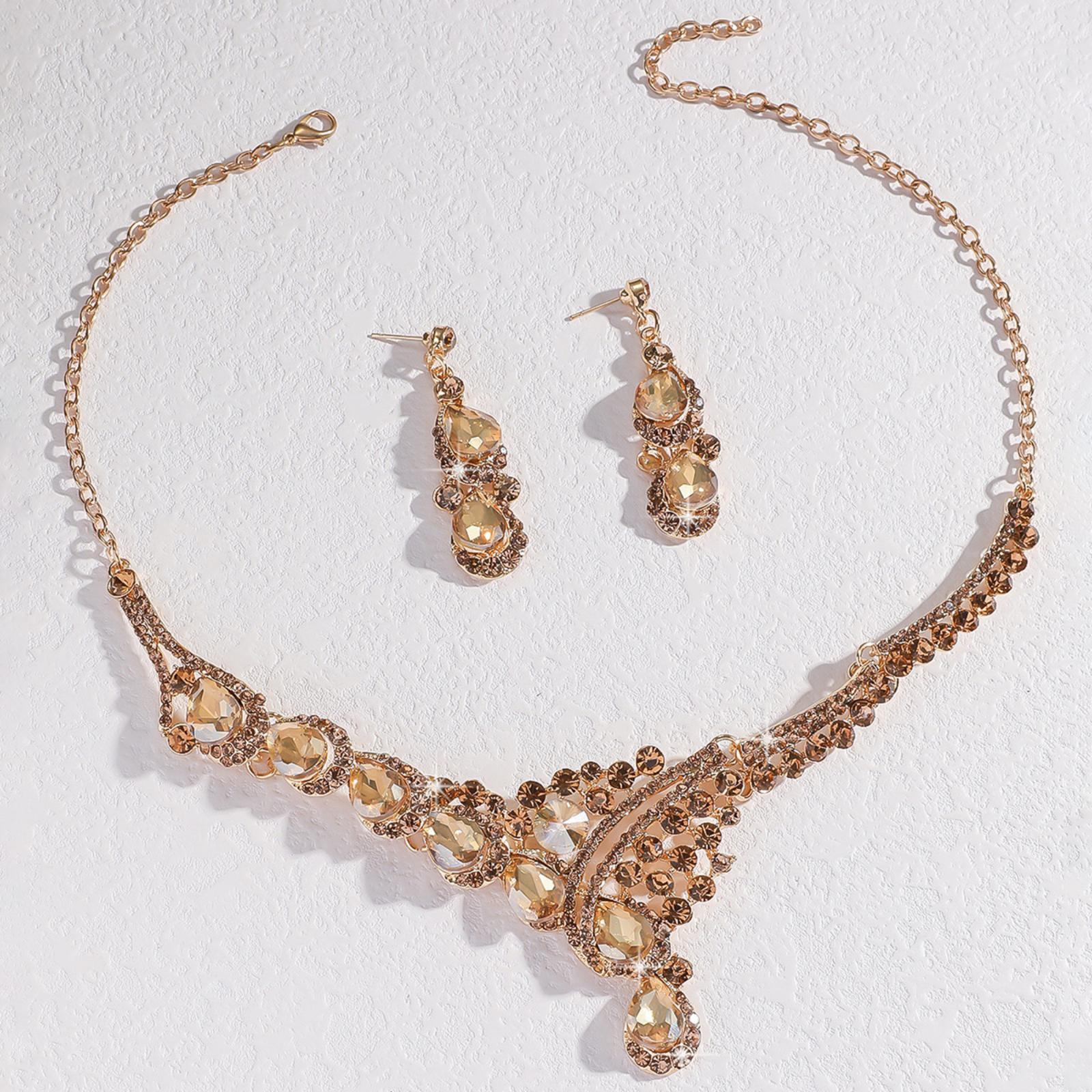 Свадебный разноцветный хрустальный набор ожерелье и серьги со стразами One Size