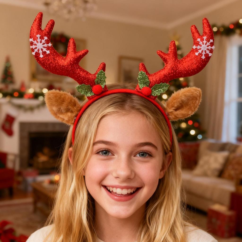 Christmas Headbands Reindeer Hair Accessories Funny Festival Headdress For Girls School Vacation Family Gathering Seasonal