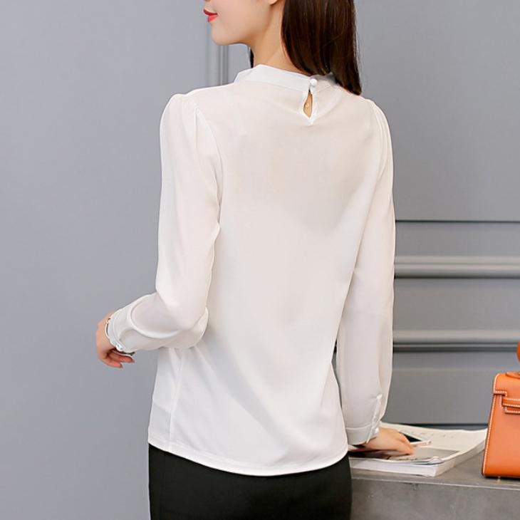 Summer Autumn Women Pink White Chiffon Blouse Fashion Korean Style Bow Tie Collar Ladies Shirt Office Casual Long Sleeve Base Top