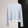 Women's Color Block Faux Two-Piece Round Neck Long Sleeve T-Shirt