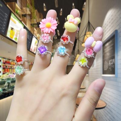 Adjustable Kids Diamond Artificial Gem Ring Jewelry Heart Crystal Finger Ring for Children Girls Birthday Party Gift