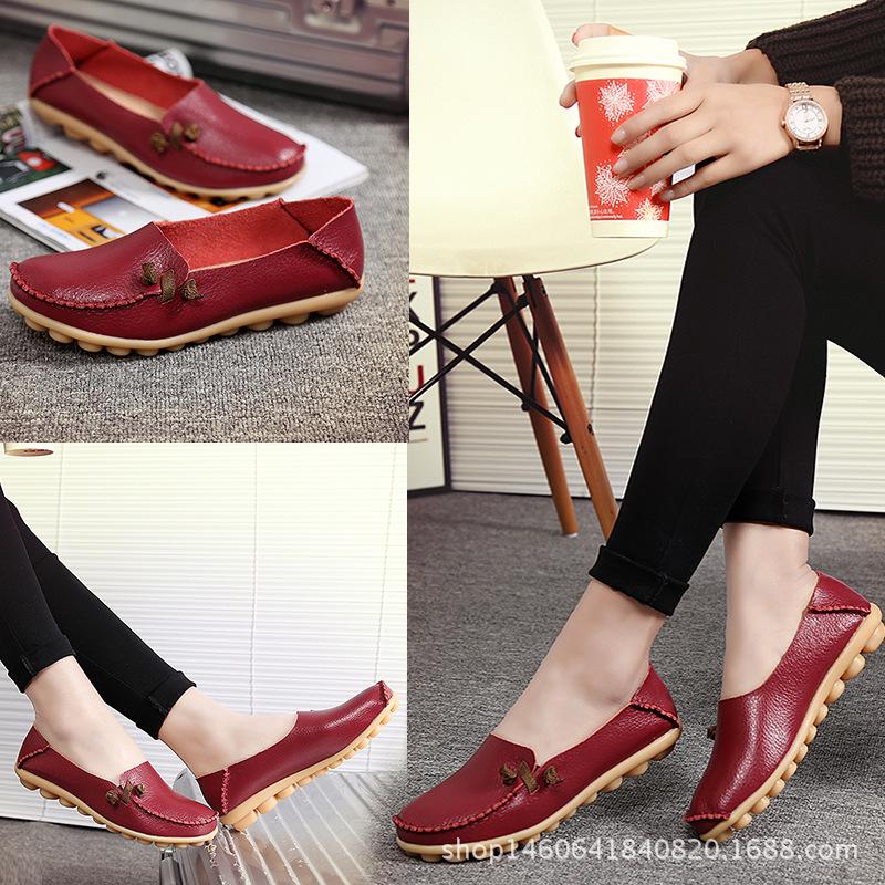 Plus Size Genuine Leather Low-Top Loafers for Women