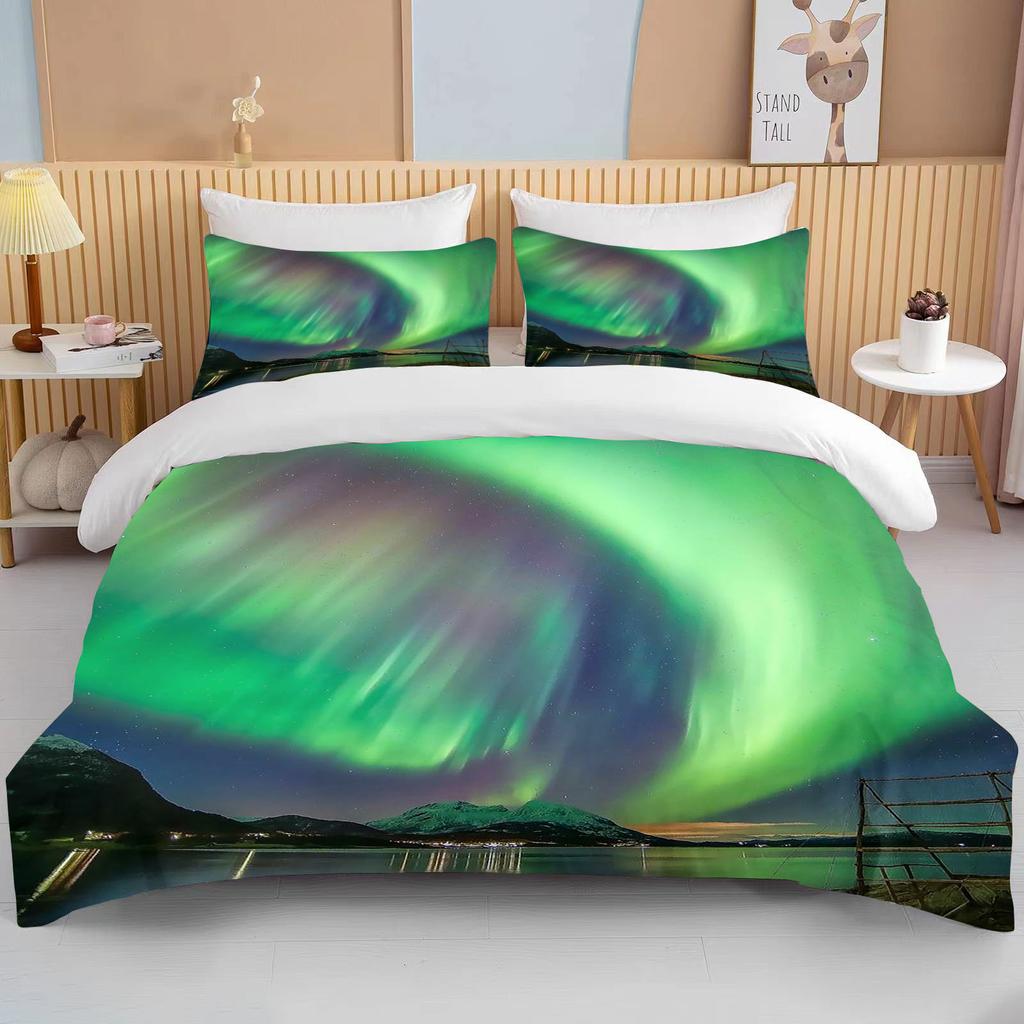 10 Sizes Aurora Borealis View Bedding Collection Duvet Cover Bed Collection Quilt Cover Pillowcase King Queen Size Bedding Collection Adult