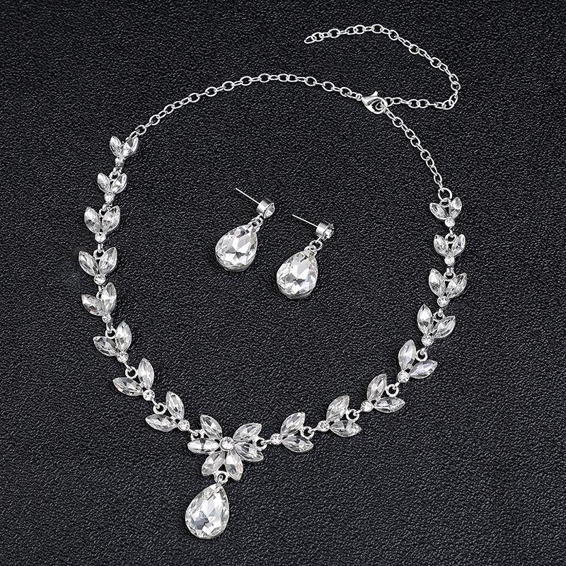 Leaf Shaped Elegant Bridal Jewelry Necklace Set for Evening Gown