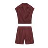 New Fall Women's Clothing Double Breasted Tops 8026709 Linen Blend Pleated Casual Shorts 8249709