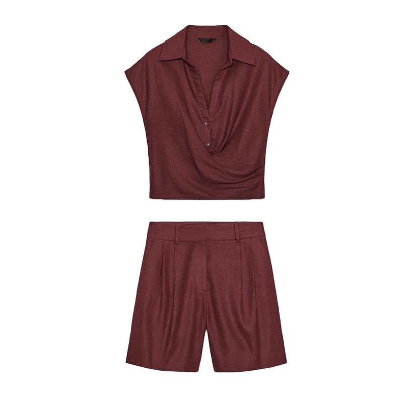 New Fall Women's Clothing Double Breasted Tops 8026709 Linen Blend Pleated Casual Shorts 8249709