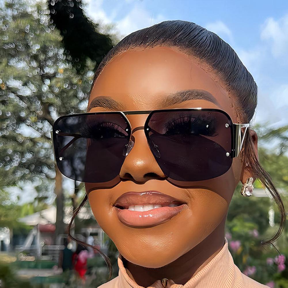 Vintage Half-Rimless Square Sunglasses Goggle Women Men Fashion Metal Frames Gradient Lens Sun Glasses UV400 Shades Eyewear