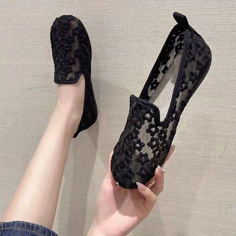 

Летние одиночные туфли, женская дышащая повседневная обувь с сеткой, нескользящая сетчатая обувь на мягкой подошве, обувь на плоской подошве, обувь для мам на один шаг 36 чёрный