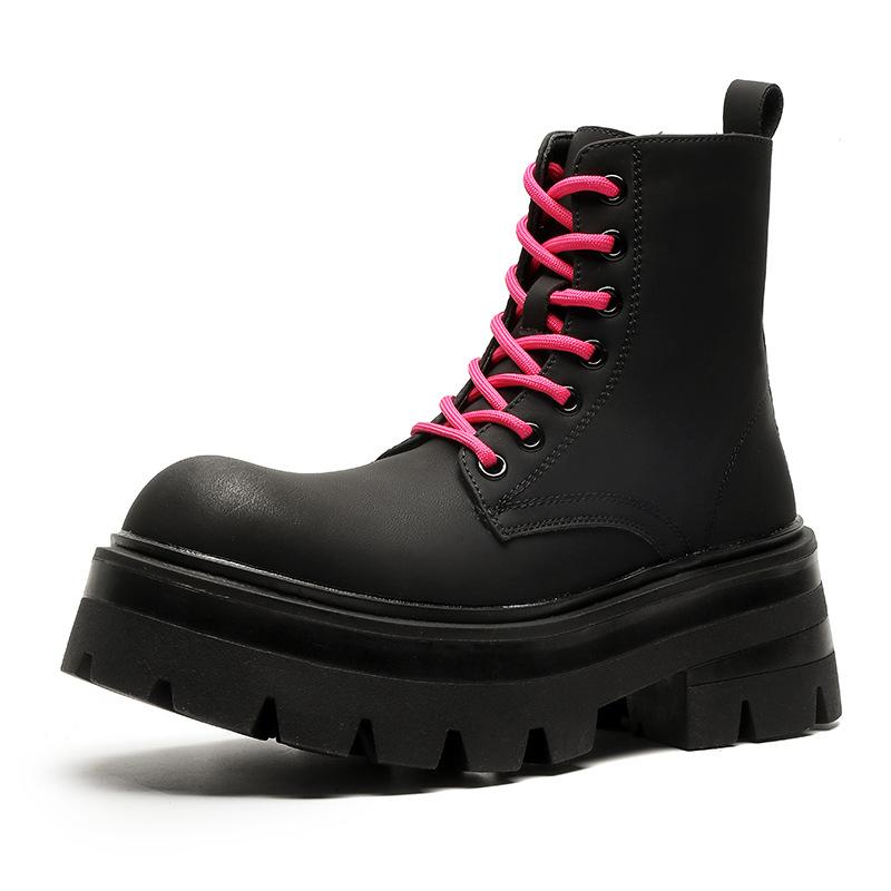 

men luxury fashion punk rock platform boots lace-up genuine leather shoes cowboy high boot cool trendy long motorcycle botas man 280 чорний