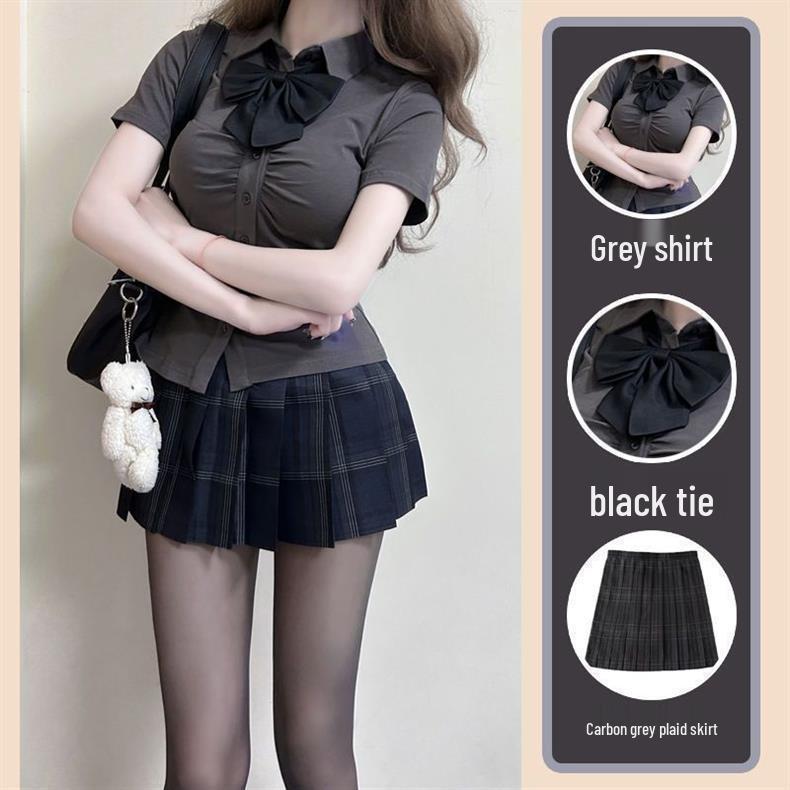 JK Style Kurzarm Crop Top & Plissee Rock Set mit hoher Taille - Sommer