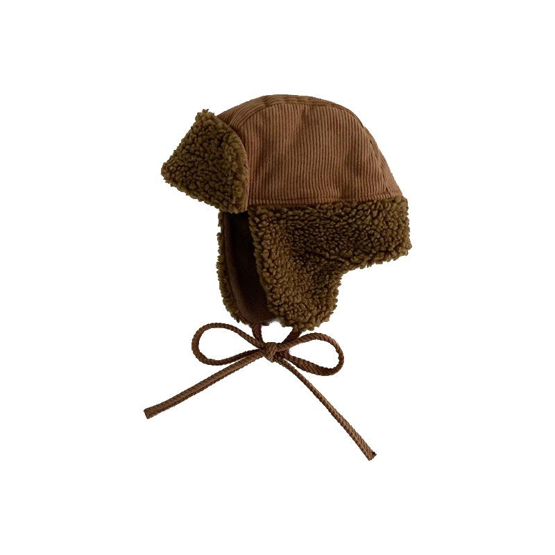 Retro Winter Kids Hat for Boys Lamb Wool Lei Feng Hats Thicken Warm Ear Protection Cap Baby Girls Accessories Solid Color
