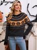 Autumn Women's Sweater, Halloween Pumpkin Embroidery Vintage Polka Dot Long Sleeve Knitwear for Ladies