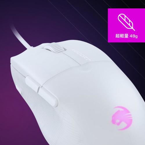 ROCCAT Gaming Mouse PURE SEL Ultra Lightweight 49g Wired White/White Optical/8K/Side Button/Mechanical Switch/Pretension/RGB/PTFE [Japanese Authorized