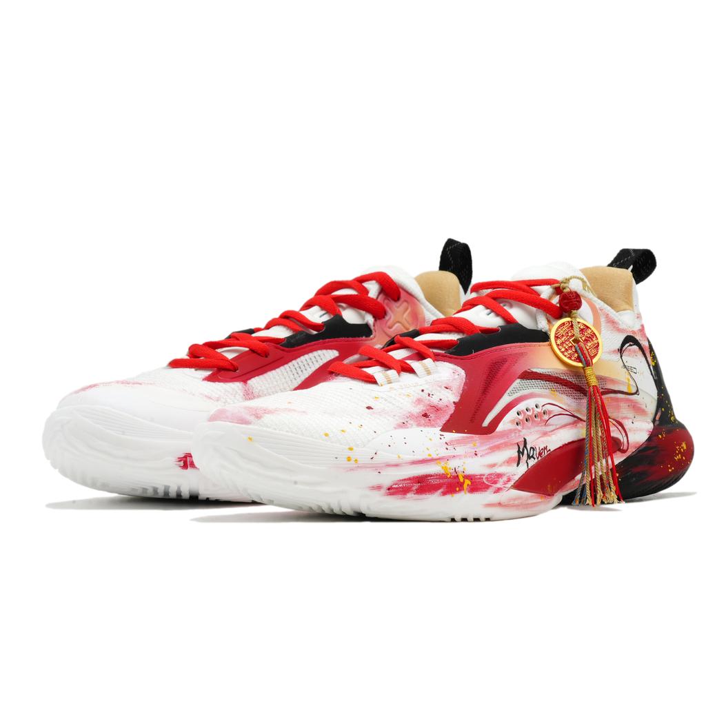 Li Ning Speed 10 Niskie Pełna Długość Płyta Węglowa Buty do Koszykówki Męskie Białe Czerwone Czarne ABAT085-5(Team726-)