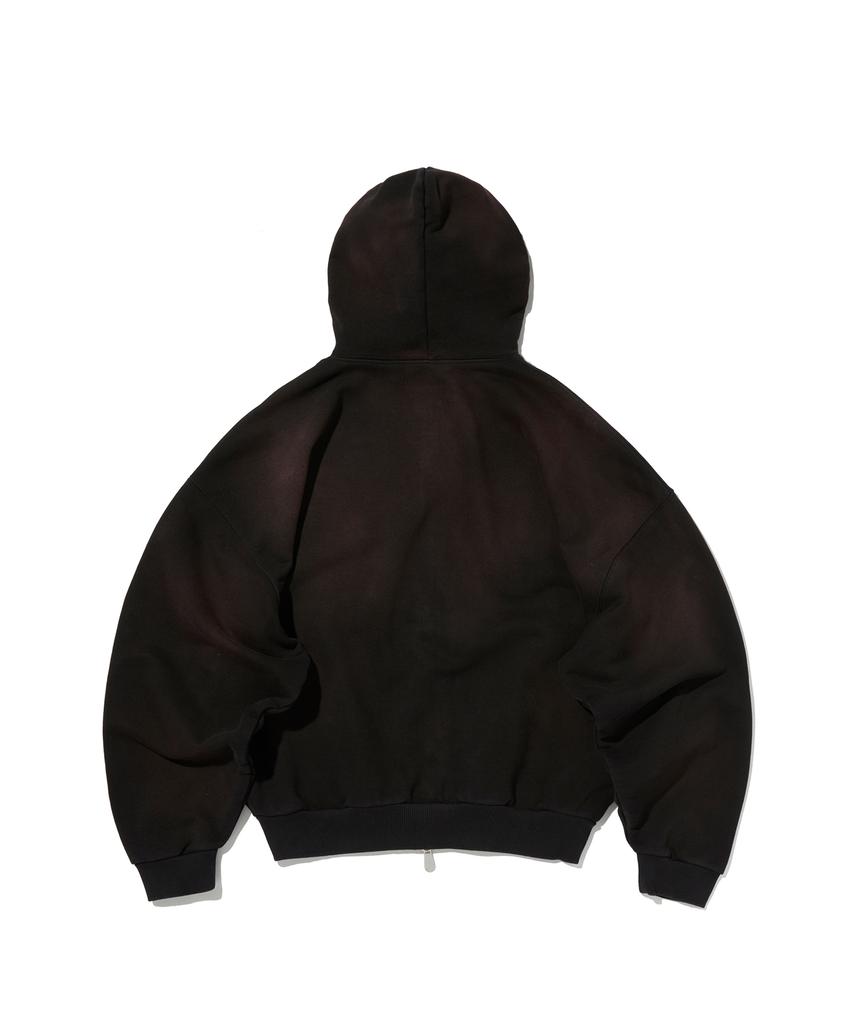 Suade Cropped Washed Hood Zip Up [Dark Black]