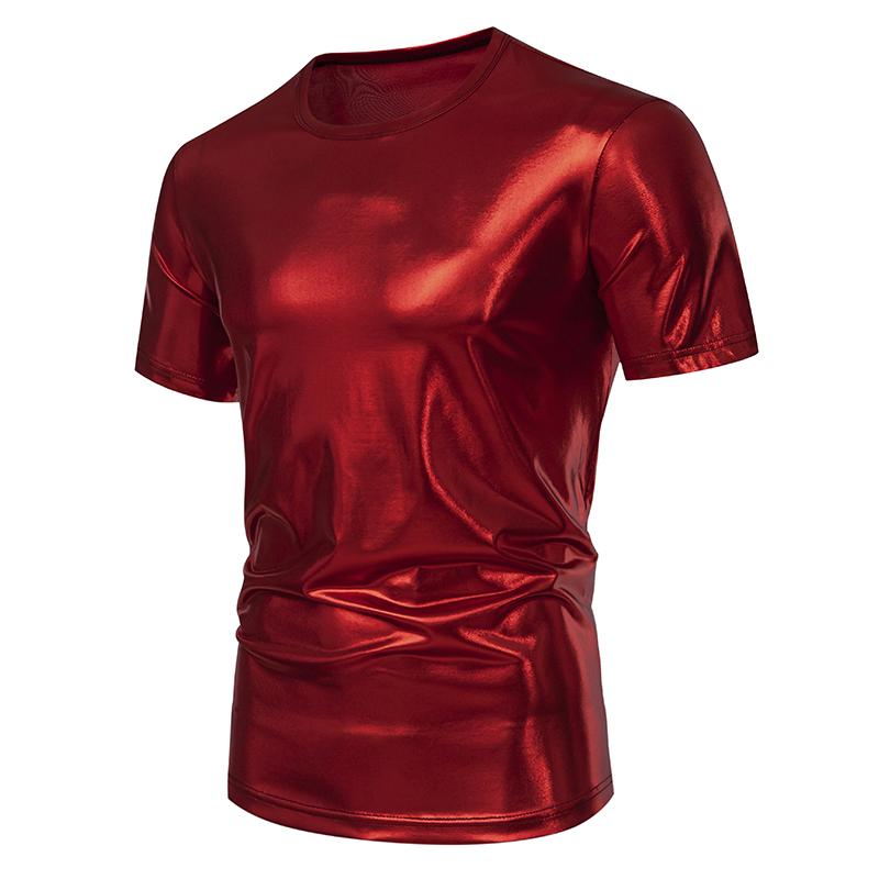 T-shirt da Uomo Lucida Metallica Estiva Casual Girocollo Manica Corta Top Magliette Nuova Moda Oro Costume di Scena Festa Disco Nightclub Tee