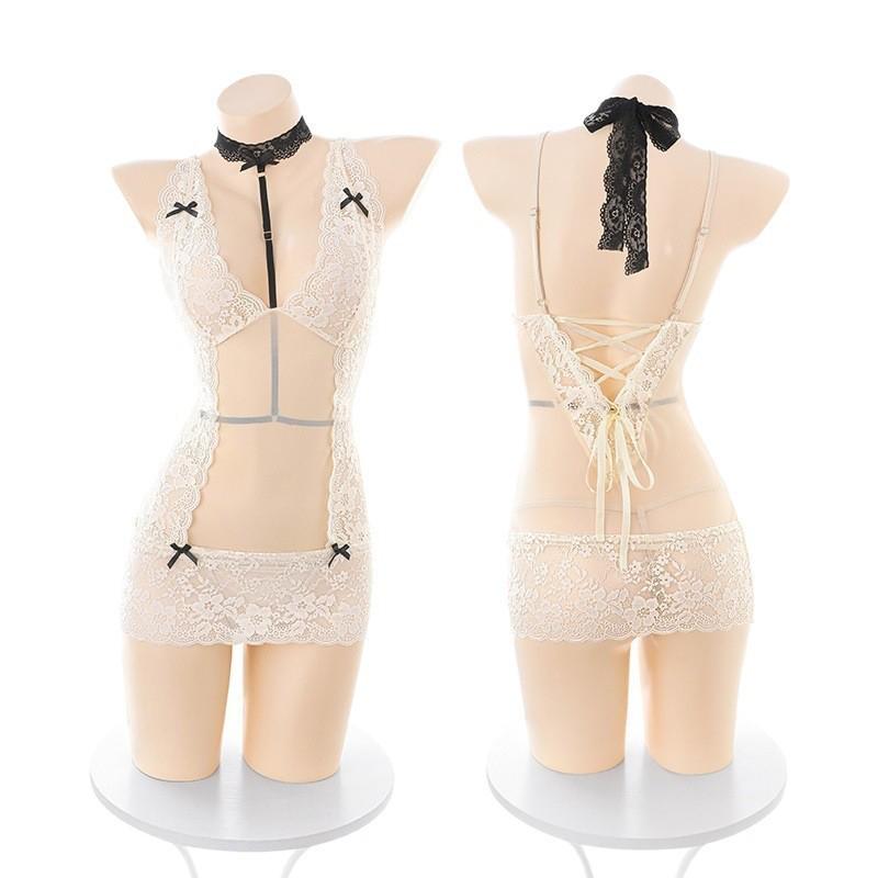 Naiben Lingerie: High-End Lace See-Through Suspender Nightdress