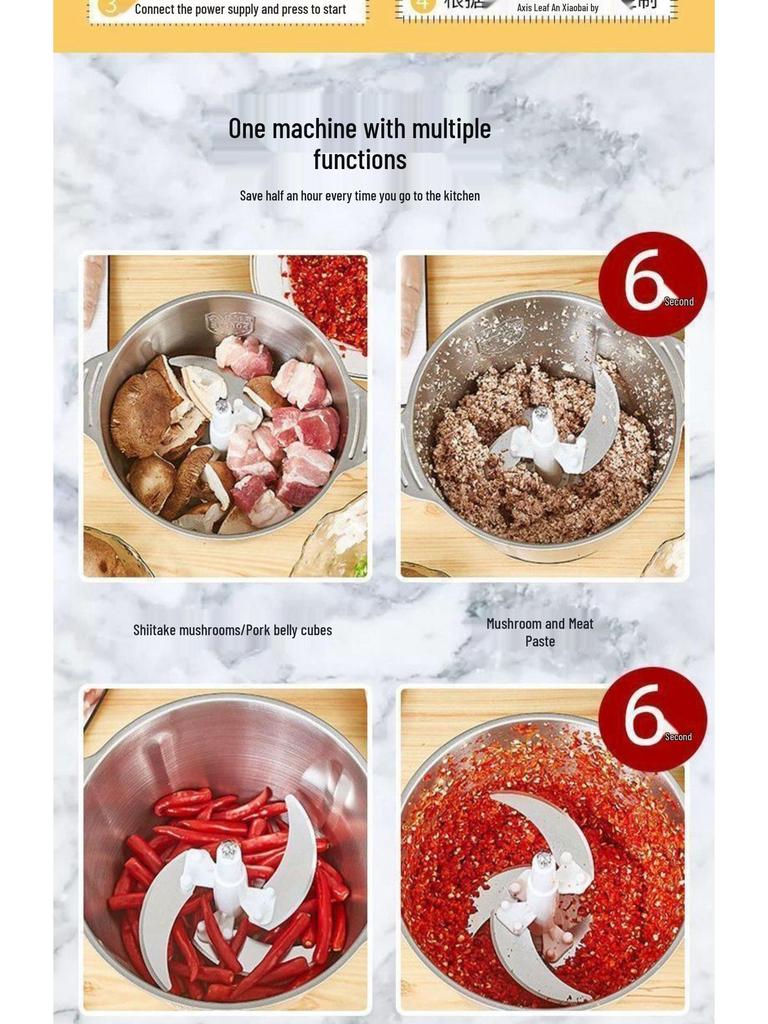 Picadora de Carne y Picadora de Verduras Eléctrica Alemana - Licuadora Multifuncional de Acero Inoxidable para Chile y Cocina