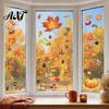 Autumn Window Clings 5Pcs Maple Pumpkin Static Clings, Fall Harvest Stickers, Easy Apply Decorations Glue-Free Removable Decor for Thanksgiving