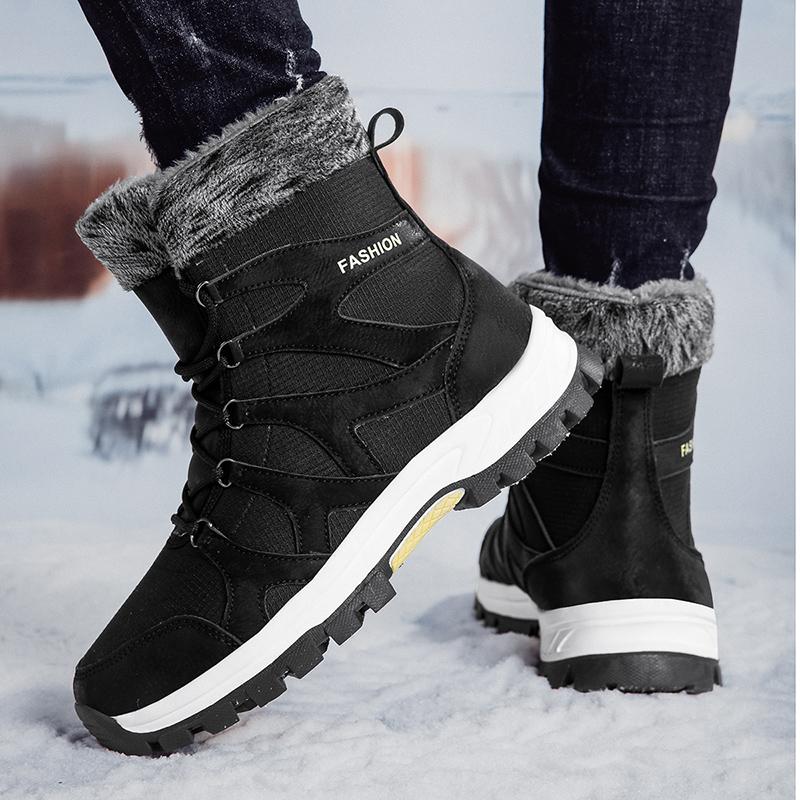 Couple Lace-up Snow Boots Fur-lined Half Boots Plush Cotton Shoes Anti-slip Winter Warm Outdoor Sneakers Wear-resistant