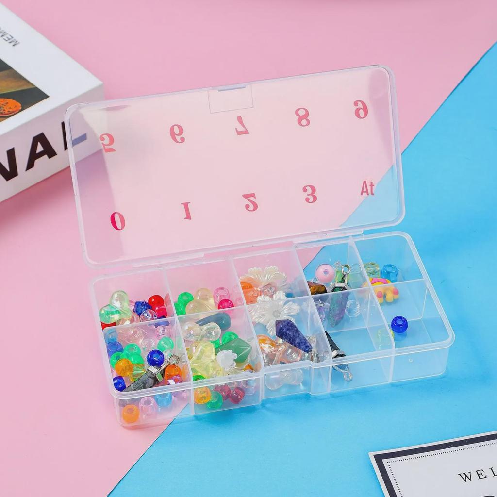 Translucent 10-Grid Nail Art Storage Box for 500 Pieces