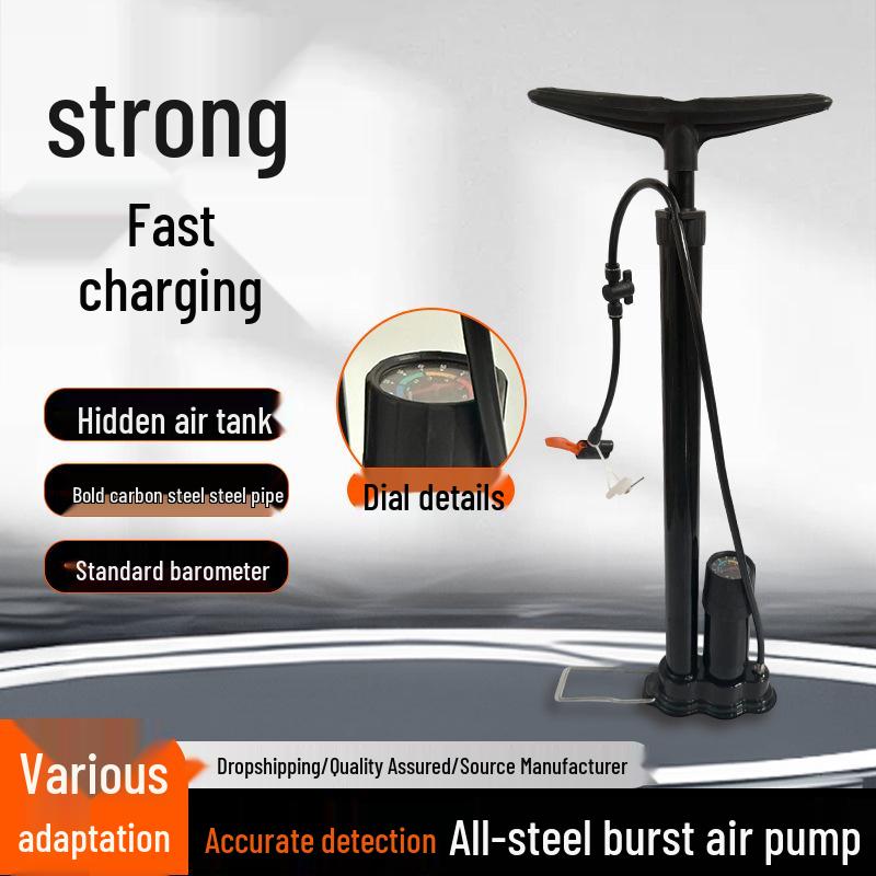 Volledig stalen luchtpomp met manometer en verborgen tank, voorzien van verdikte koolstofstalen buis.