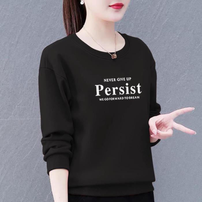 Korean Style Women's Plus Size Sweatshirt, 2023 Loose Fit, Printed Long Sleeve Round Neck Top, Slimming Mom's Clothing.