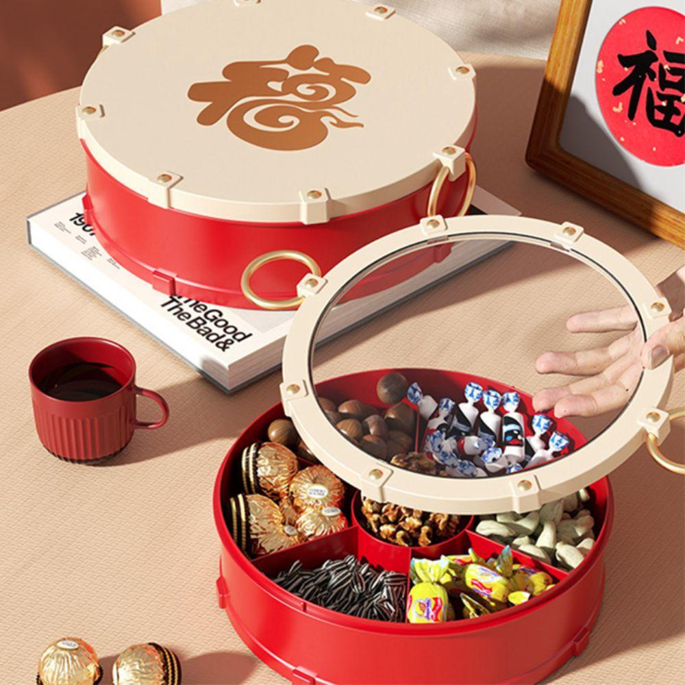 Round Drum Shape Nut Serving Tray Dustproof Fruit Plate  Living Room