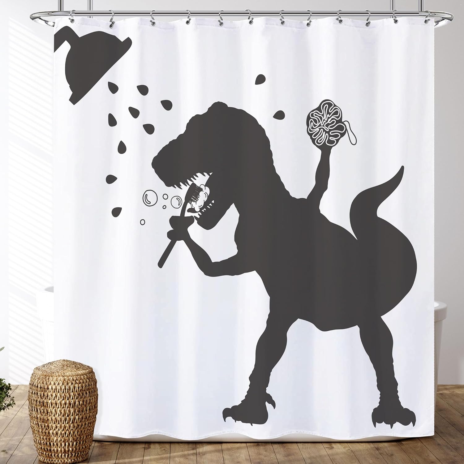 

Funny Dinosaur Shower Curtain Kids Shower Curtains Set Cartoon Dino Raptor Silhouette Boys Bathroom Decor Fun Black White Fun W60H190(CM)-1 Pcs