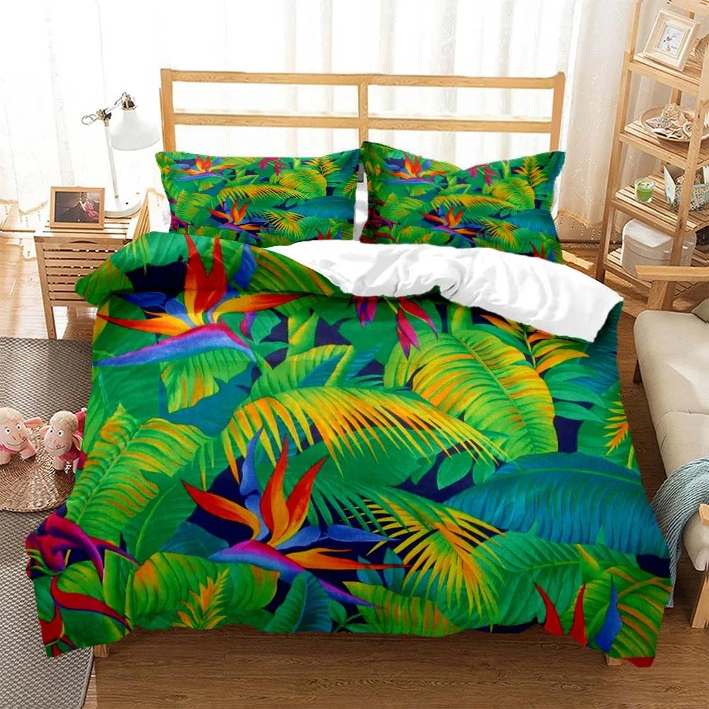 Fresh Green Leaf Minimalist Printed Quilt Cover Pillow Cover Queen Bedding Set Bedding Set Luxury Customized Bedding Set