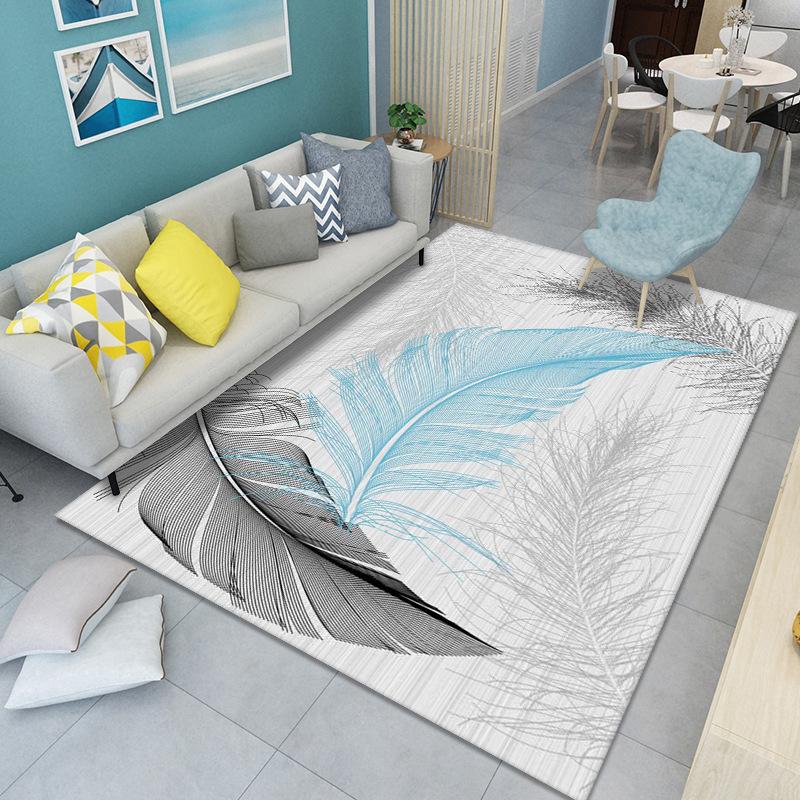WTEMPO Feather Print Carpet Living Room Large Area Anti-Slip Carpet Bedroom Room Bedside Blanket Home