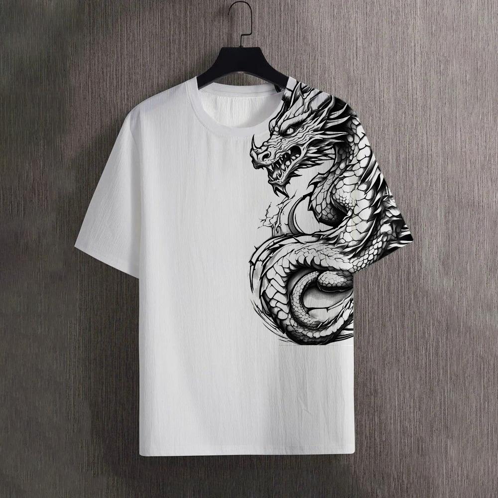 

Мужская футболка для мужчин с рисунком черного и белого дракона, повседневная унисекс, дышащая, удобная, летняя, новая, свободного покроя одежда 6XL