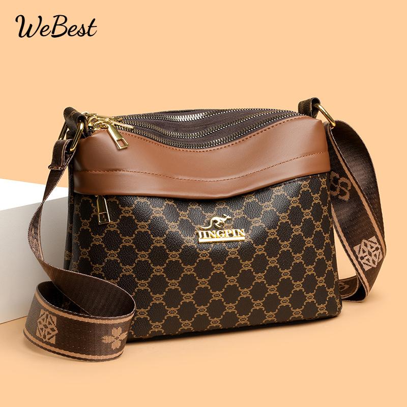 

Elegant Printed Three Layer Zipper Large Capacity Shoulder Crossbody Bag