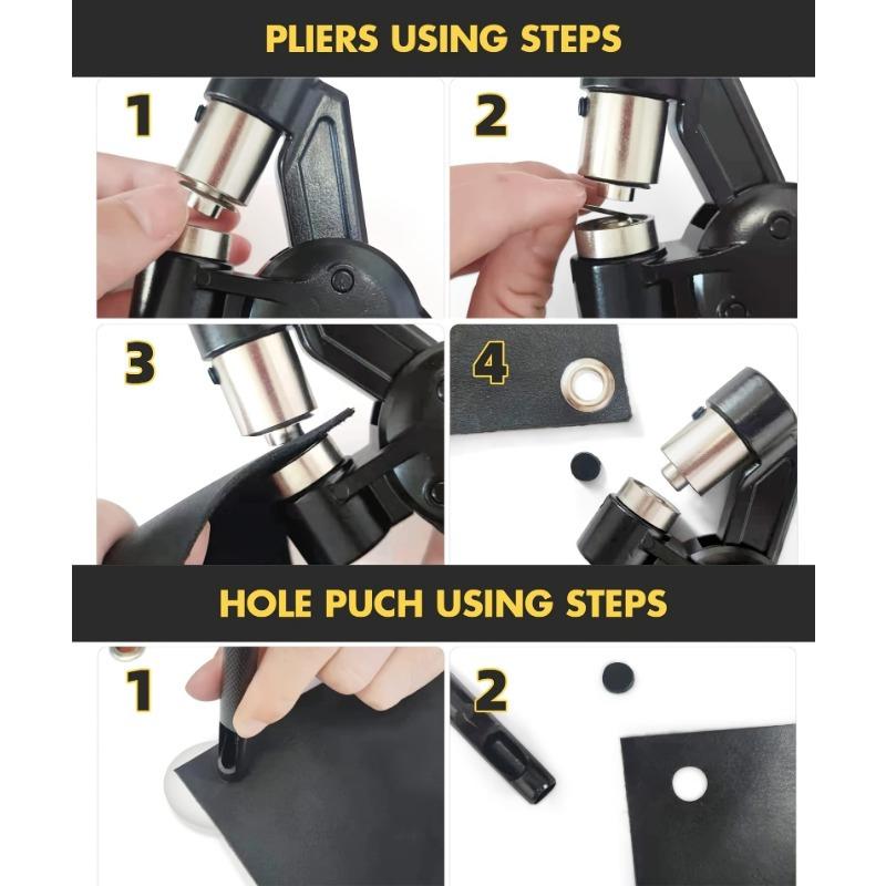 "1set 200pcs Heavy-Duty Metal Eyelet Punch Kit with 3/8"" Eyelets, Automatic Spring Mechanism, Ergonomic Handle, for Tarp, Leather, Fabric"