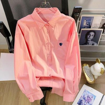 Hauts Amples pour Femmes Blouse pour Femme Broderie Cœur Décontracté Mode Coréenne Chemise Femme Manches Longues Chemises Chics