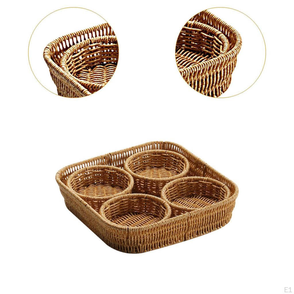 Cesta de Frutas Tejida Imitación Ratán Plato de Almacenamiento de Pan Nueces, para Servir para el Hogar