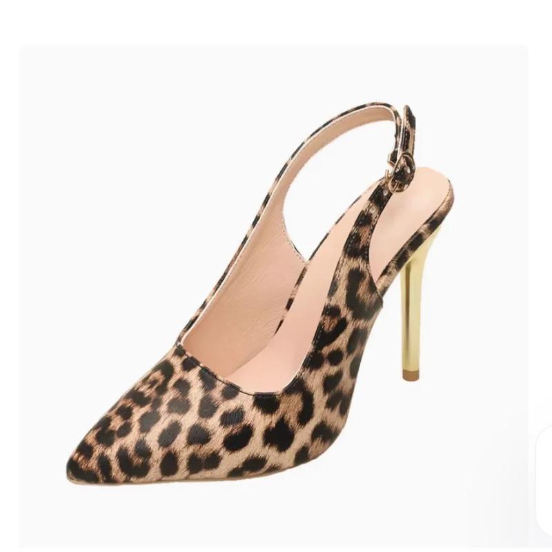 Fashion 2025 Women's Temperament Leopard Print Toe Cap Sandals Women's Shoes Summer French Slim Heels High Heels Pointed Shoes