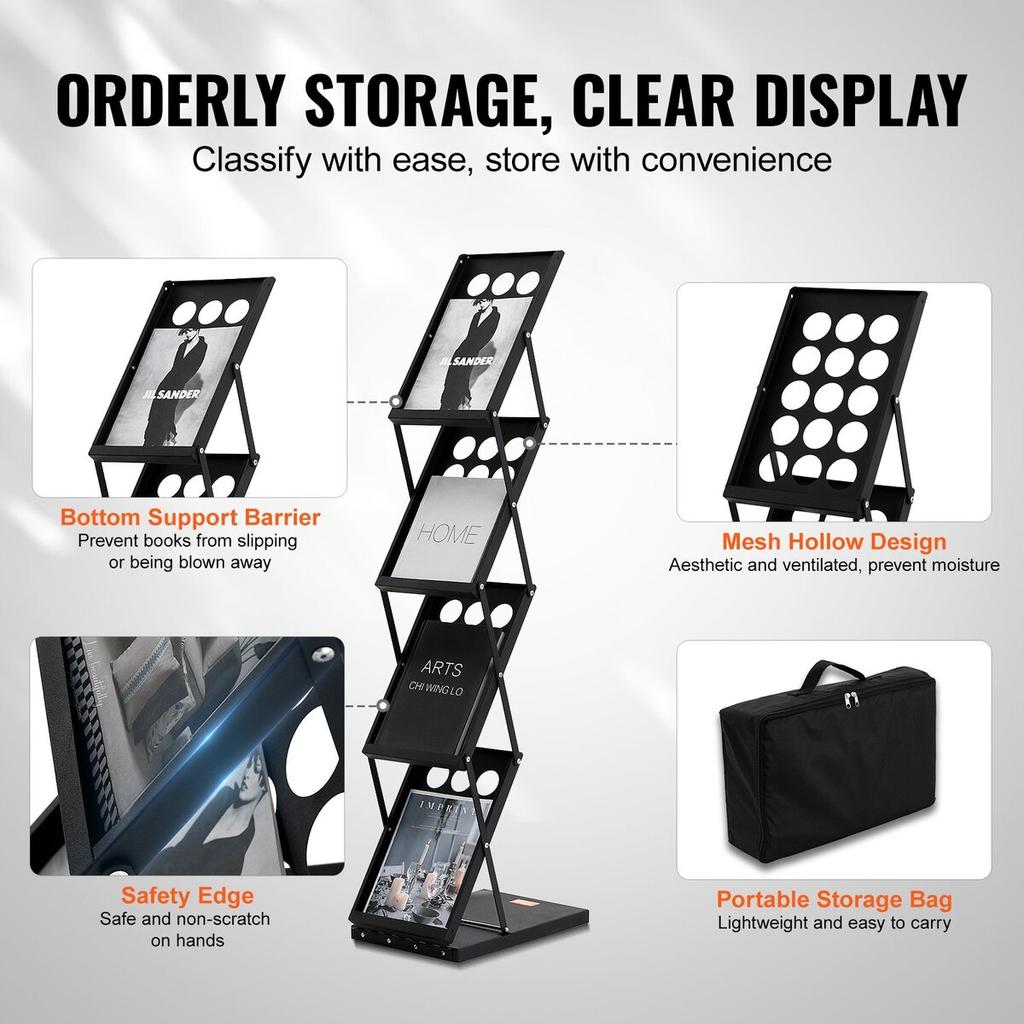 Foldable Magazine Display Rack 4 Pocket Brochure Literature Display Stand