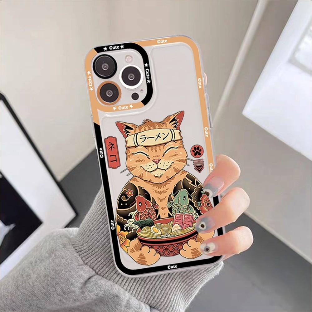 JAMULAR Neko Ramen Japan Cat Anime Phone Case For IPhone 11 12 13 Mini Pro XS MAX 8 7 6 6S Plus X 5S SE 2020 XR Clear Case