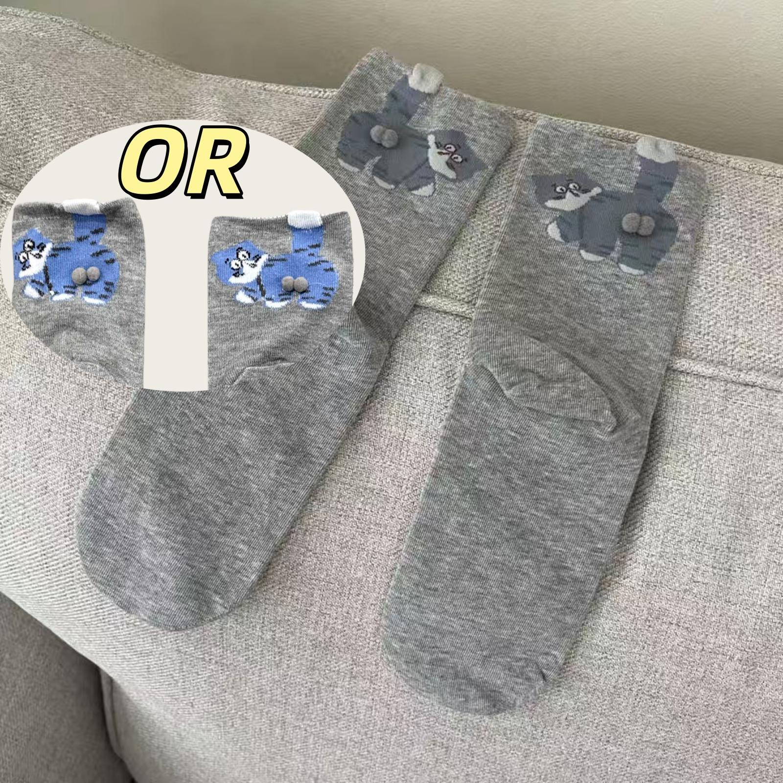 

1 Pair Breathable Cat Middle Tube Socks Cartoon Cute Cat Plush Balls Polyester Cotton Socks Novelty Gifts For Cat Lovers one size сірий колір