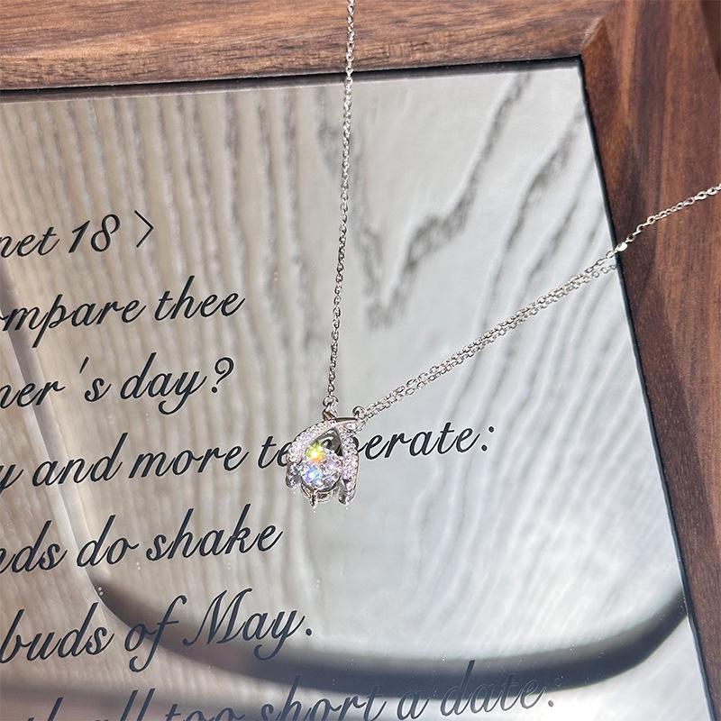 Korean-Style S925 Sterling Silver Zirconia Clavicle Necklace for Women платиновый