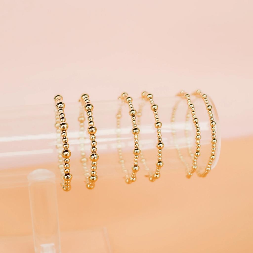 Vlen 18 K Gold Plated Bracelets for Women Ball Beads Bracelet Vintage Jewelry Stretch Pulseras Mujer