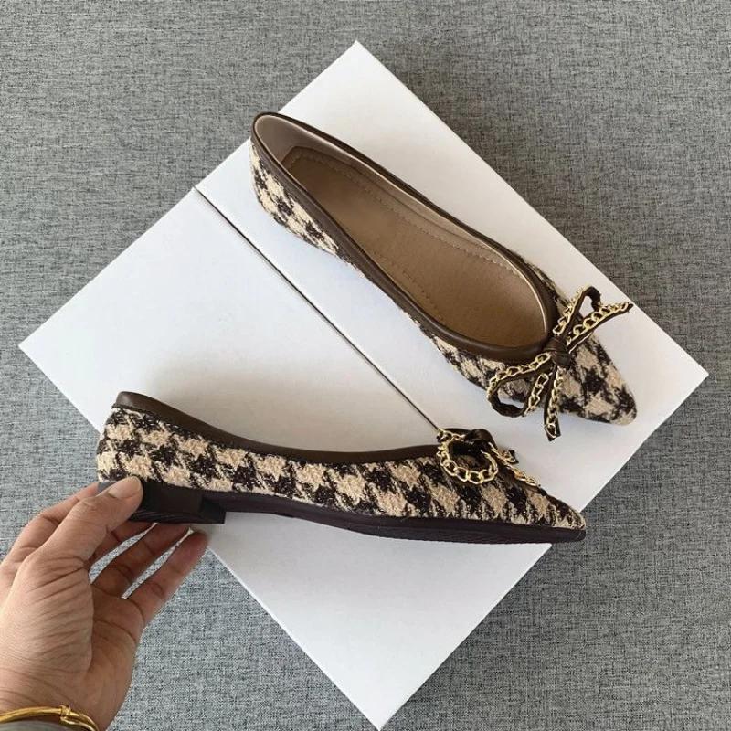 Fashion Chain Low Heel Elegant Office Ladies Footwear with Bow Pointed Toe Women's Shoes L E Vacation Comfortable Young Discount On Sale