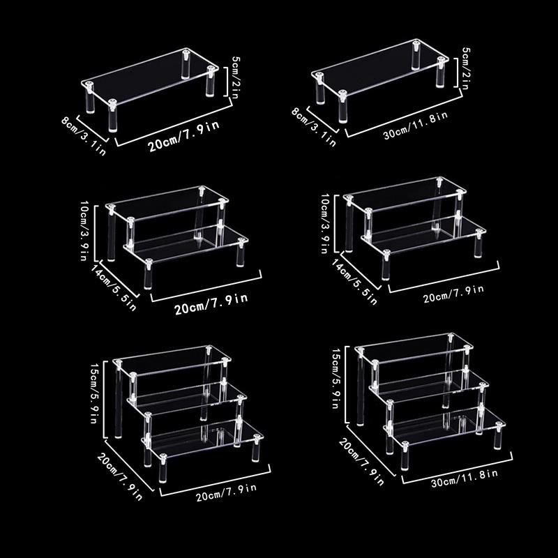 1-3 Tier Acrylic Display Stand Durable Display Rack For Cupcake Perfume Doll Transparent Trapezoidal Blind Box Storage Shelf
