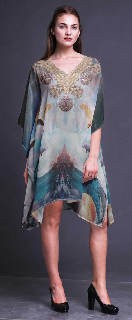 Phagun Ladies Kaftan Holiday Loungewear Midi Dress Beach Coverup-4X-5X