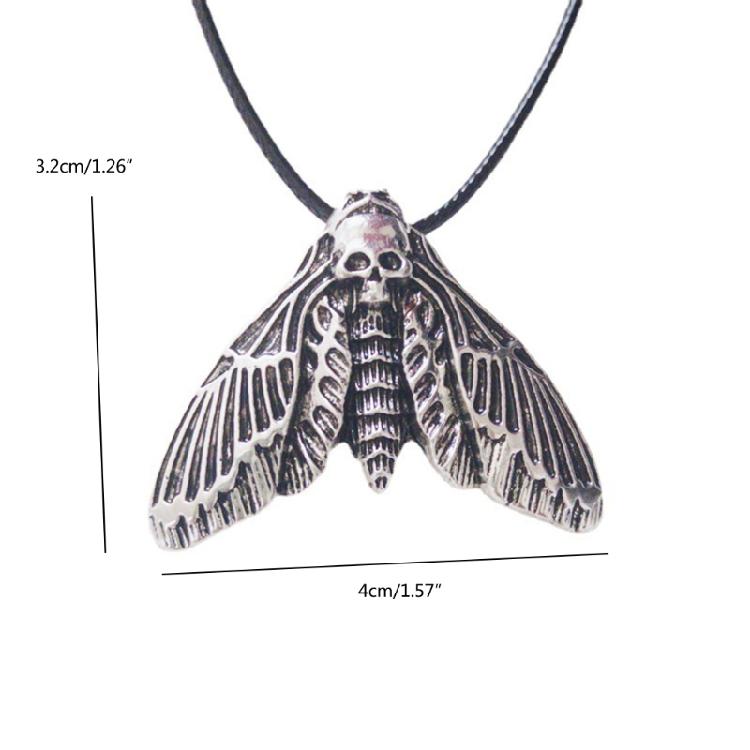 Lightweight Alloy Skull Moth for Head Necklace Pendant with Cord Jewelry Decorat
