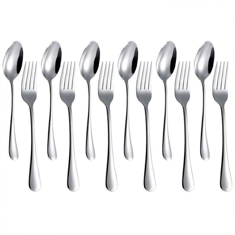 Set 12 Bucăți Linguriță și Furculiță din Oțel Inoxidabil Argintiu Auriu Set Veselă de Bucătărie și Casă Linguriță Grosă Grad Alimentar