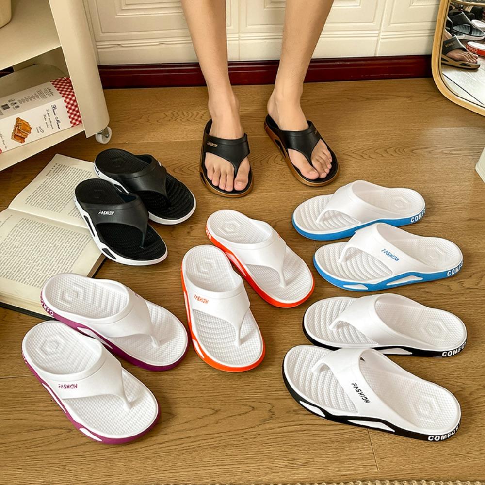 Fashion Men's Flip Flops, Summer Thick Sole Soft Non-Slip Deodorant Wear-resistant Slippers for Outdoor Bathroom Home