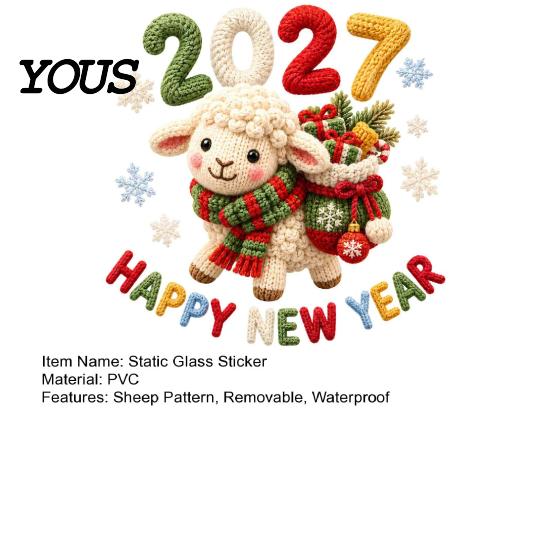 Easy Apply Static Decals Happy New Year Window Cling, 2027 Crochet Sheep Snowflake Holiday Decorative Stickers Glas Sticker, Reusable Christmas